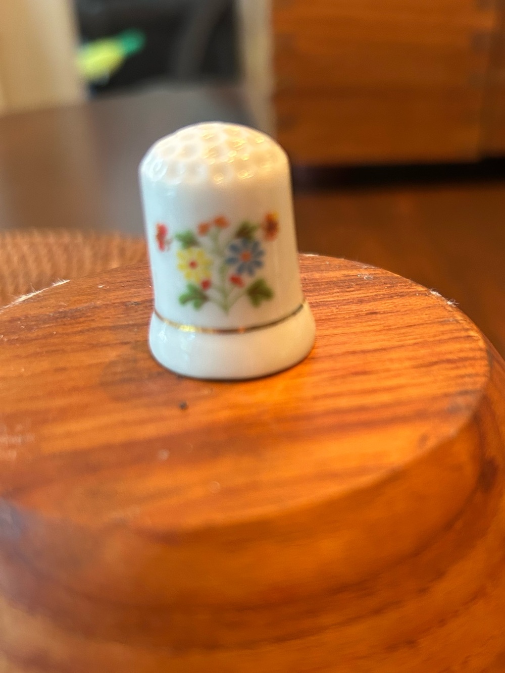 Vintage Porcelain Floral Thimble - White with Multicolor Flowers